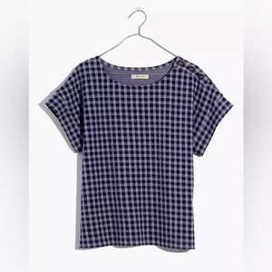 NWT Madewell plus gingham knit seersucker button-shoulder top 3X